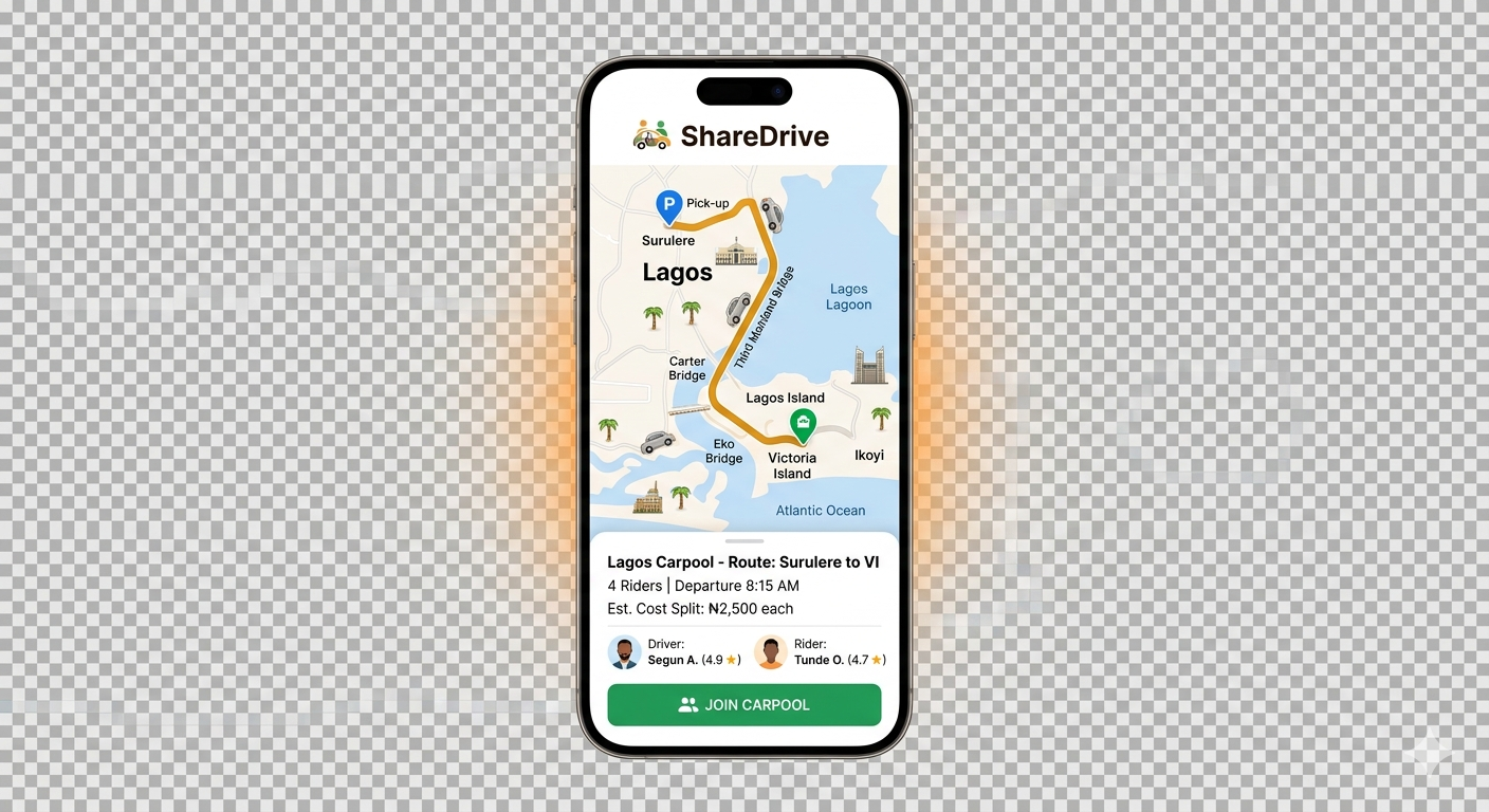 ShareDrive app showing ride details